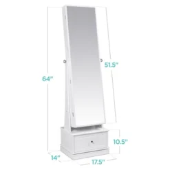 Best Choice Products 360 Swivel Standing Mirrored Jewelry Cabinet, LED-Lit Makeup Organizer W/ Mirror - White -Furniture Store GUEST bfb5e473 a483 4ec3 a1fa aec0ddfb6dc2