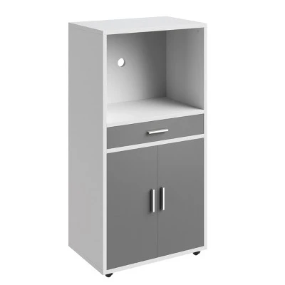 Microwave Stand With Drawer – Rolling Storage Cabinet With Doors And Locking Wheels – Freestanding Kitchen Storage By Lavish Home (White And Gray) 5 Microwave Stand With Drawer – Rolling Storage Cabinet With Doors And Locking Wheels – Freestanding Kitchen Storage By Lavish Home (White And Gray) - Image 3