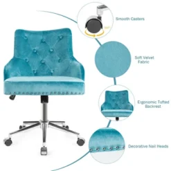 Costway Velvet Office Chair Upholstered Swivel Computer Task Chair Turquoise -Furniture Store GUEST c152e3a3 f035 4a8d 8714 219b05269a3b