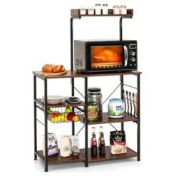 Costway 4-Tier Vintage Kitchen Baker's Rack Utility Microwave Stand W/ Basket & 5 Hooks -Furniture Store GUEST c22f3dd9 3743 4b31 b5ff 30a9ffbae158