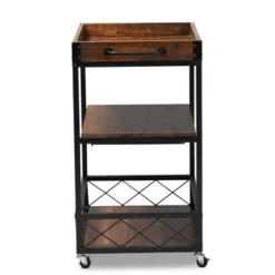 Capri Oak And Finished Mobile Metal Bar Cart With Stemware Rack Brown - Baxton Studio -Furniture Store GUEST c2483d77 0901 4108 a668 3d5532909de7