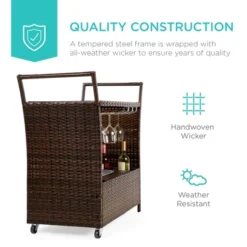 Best Choice Products Wicker Outdoor Rolling Bar Cart W/ Ice Bucket, Glass Countertop, Glass Holders, Storage - Brown 12 Best Choice Products Wicker Outdoor Rolling Bar Cart W/ Ice Bucket, Glass Countertop, Glass Holders, Storage - Brown -Furniture Store GUEST c688ade6 a773 4232 a116 f71c5f412898
