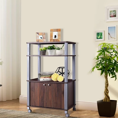 Tangkula 3-tier Display Shelf Microwave Stand Cabinet W/ Rolling Wheel 4 Tangkula 3-tier Display Shelf Microwave Stand Cabinet W/ Rolling Wheel - Image 2