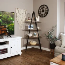 Sunnydaze Decor Sunnydaze 4-Shelf Industrial-Style Ladder Bookshelf - MDP With Powder-Coated Steel Frame - Brown 15 Sunnydaze Decor Sunnydaze 4-Shelf Industrial-Style Ladder Bookshelf - MDP With Powder-Coated Steel Frame - Brown -Furniture Store GUEST c84c9504 1caf 492a 8b59 8d05449afeaa