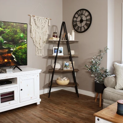 Sunnydaze Decor Sunnydaze 4-Shelf Industrial-Style Ladder Bookshelf - MDP With Powder-Coated Steel Frame - Brown 8 Sunnydaze Decor Sunnydaze 4-Shelf Industrial-Style Ladder Bookshelf - MDP With Powder-Coated Steel Frame - Brown - Image 6