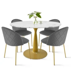 40'' Harris Round Artificial Marble Top Pedestal Modern Dining Table Gold Base- The Pop Maison -Furniture Store GUEST c8c7404a a3f0 4b33 9bef 1a4775ef19d0