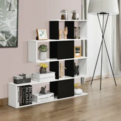 Costway 5-Tier Bookshelf Corner Ladder Bookcase Display Storage Rack Black White -Furniture Store GUEST ca7a1799 7b4a 471c 8f19 65e45e4ab52a