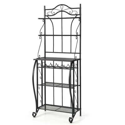 Costway 5-Tier Metal Kitchen Bakers Rack Microwave Storage Rack Oven Stand With Wine Organizer 11 Costway 5-Tier Metal Kitchen Bakers Rack Microwave Storage Rack Oven Stand With Wine Organizer - Image 9