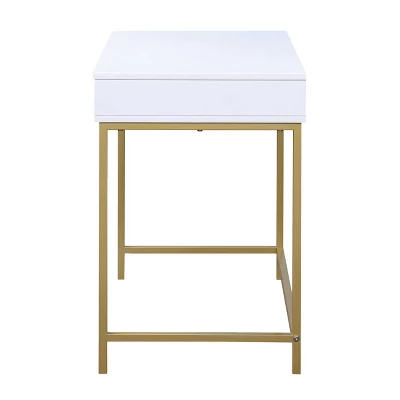 Modern Life Desk With Gold Metal Legs White Finish - OSP Home Furnishings 4 Modern Life Desk With Gold Metal Legs White Finish - OSP Home Furnishings - Image 2