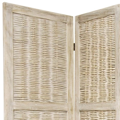 5 1/2 Ft. Tall Bamboo Matchstick Woven Room Divider - Burnt White (3 Panel) 3 5 1/2 Ft. Tall Bamboo Matchstick Woven Room Divider - Burnt White (3 Panel)