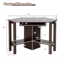 Costway Wooden Corner Desk With Drawer Computer PC Table Study Office Room Brown