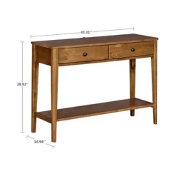 MUSEHOMEINC California Mid Century Contemporary Classic Solid Wood 2 Tier Console Entryway Table With Storage Drawers, Honey Brown -Furniture Store GUEST cf5e9a2f 4210 4711 9efa 97db877f4346
