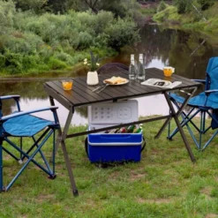 Tangkula Camping Table Roll-Up Aluminum Beach Table W/ Carry Bag For 4-6 Person Folding Table X-shaped Frame Lightweight Patio Table