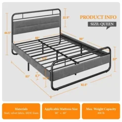 Yaheetech Metal Platform Bed Frame With Velvet Upholstered Headboard 12 Yaheetech Metal Platform Bed Frame With Velvet Upholstered Headboard -Furniture Store GUEST d0107a37 f033 4a10 9de6 135a2613fdc3