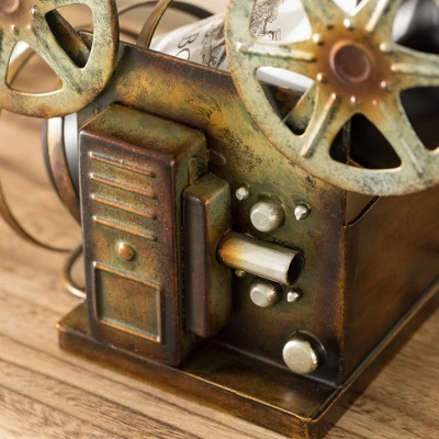 Vintiquewise Decorative Bronze Metal Vintage Single Bottle Film Projector Wine Holder For Tabletop Or Countertop 4 Vintiquewise Decorative Bronze Metal Vintage Single Bottle Film Projector Wine Holder For Tabletop Or Countertop - Image 2