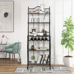 Costway 5-Tier Metal Kitchen Bakers Rack Microwave Storage Rack Oven Stand With Wine Organizer 16 Costway 5-Tier Metal Kitchen Bakers Rack Microwave Storage Rack Oven Stand With Wine Organizer -Furniture Store GUEST d5817f16 ff85 43c3 ab17 cc5f789a08cd