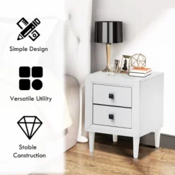 Costway Nightstand End Bedside Coffee Table Wooden Leg Storage Drawers White -Furniture Store GUEST d5a3f751 604a 4a4a a5bf c81012c8e0e9