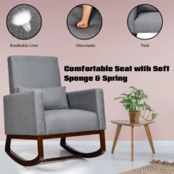 2-in-1 Fabric Upholstered Rocking Chair Nursery Armchair With Pillow Dark Grey -Furniture Store GUEST d606ad1f b674 442d 8fc1 dd8a40db01e6