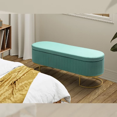 Nuria 50" Wide Modern Upholstered Flip Top Storage Bench With Golden Metal C-shaped Sled Legs For Living Room | ARTFUL LIVING DESIGN 13 Nuria 50" Wide Modern Upholstered Flip Top Storage Bench With Golden Metal C-shaped Sled Legs For Living Room | ARTFUL LIVING DESIGN - Image 11