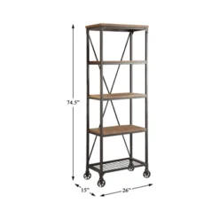 Millwood 26" 5 Shelf Metal Bookcase In Pine - Lexicon -Furniture Store GUEST d64c8891 e02c 4bd6 8fc9 4a7de47bcbd7