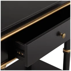 55 Downing Street Modern Luxe Wood Rectangular Accent Side End Table 15" X 24" With Drawer Shelf Black Gold For Living Room Home -Furniture Store GUEST d67ea61c 96b3 4a88 9f95 3daab7ab1daf