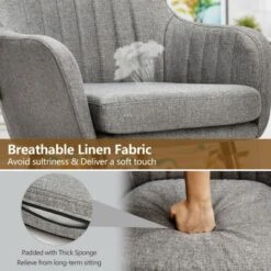 Costway Set Of 4 Accent Chairs Fabric Upholstered Armchairs W/Wooden Legs Beige/Gray -Furniture Store GUEST d73fd193 6fb3 4aba 89ad 50c253a6b0ca