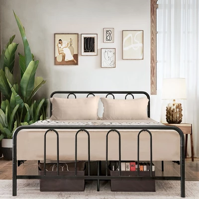 Costway Stylish Full Size Metal Bed Frame Platform Bed Base W/ Headboard & Footboard 6 Costway Stylish Full Size Metal Bed Frame Platform Bed Base W/ Headboard & Footboard - Image 4