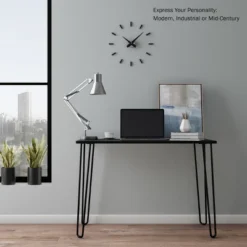 Lavish Home Desk With Hairpin Legs, Woodgrain-Look And Steel Accent, Black -Furniture Store GUEST d8a68ab2 b124 44b2 9ad6 52916fed2194