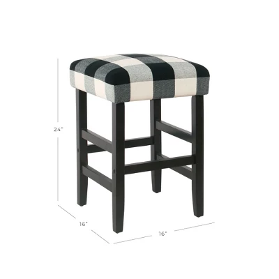 Square Counter Height Barstool Black Plaid - HomePop 3 Square Counter Height Barstool Black Plaid - HomePop