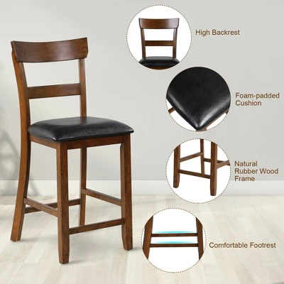 Costway Set Of 4 Barstools Counter Height Chairs W/Leather Seat & Rubber Wood Legs 11 Costway Set Of 4 Barstools Counter Height Chairs W/Leather Seat & Rubber Wood Legs - Image 9