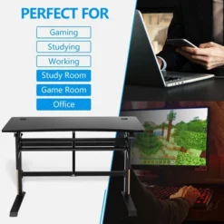 Costway Pneumatic Height Adjustable Gaming Desk T Shaped Game Station W/Power Strip Tray -Furniture Store GUEST dc1fa11f f3b9 42ac ab3b 7db8cd29e43e