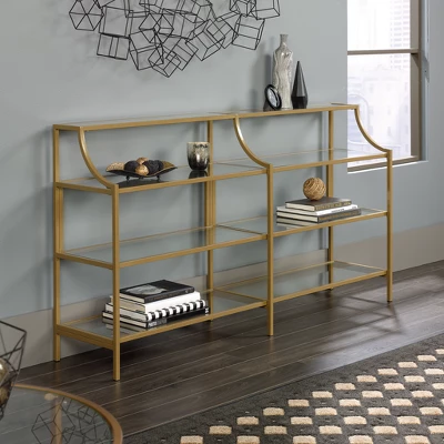 International Luxury Console Table Satin Gold/Clear Glass Finish - Sauder 3 International Luxury Console Table Satin Gold/Clear Glass Finish - Sauder