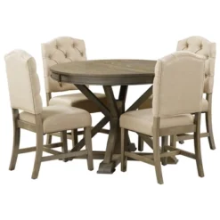 5 PCS Extendable Wood Dining Table Set With Round Table And 4 Upholstered Chairs-ModernLuxe 20 5 PCS Extendable Wood Dining Table Set With Round Table And 4 Upholstered Chairs-ModernLuxe -Furniture Store GUEST ddf10eab 54c3 45ea 8aa2 f0be88c4d19f