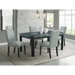 5pc Celine Dining Set With Table And 4 Faux Leather Chairs Gray Marble - Picket House Furnishings