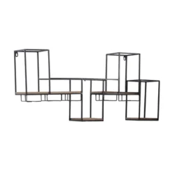 Metal Geometric 7 Bottle Wall Wine Rack With 5 Glass Holder Slots Black - Olivia & May -Furniture Store GUEST de075b00 3f87 4baf 842d f06331d195c7