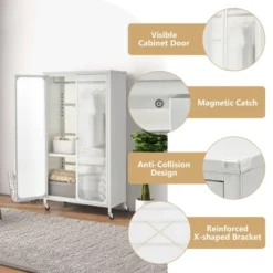 Costway Storage Wardrobe Cabinet Mobile Armoire Closet With Hanging Rod & Adjustable Shelf -Furniture Store GUEST df08917d c7f1 4577 a495 606962790541