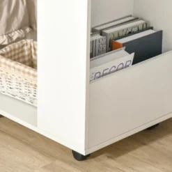 HOMCOM C-Shaped Sofa Side Table Mobile End Table With Storage And Wheels For Living Room, Bedroom, Office, White -Furniture Store GUEST df11657d 87ac 497b 8bb4 de9bbb9b23f5