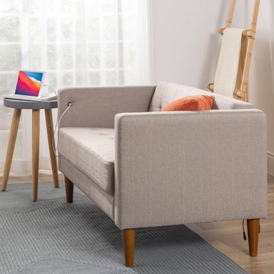 54" Pascal Loveseat Sofa With USB Oatmeal - Zinus 6 54" Pascal Loveseat Sofa With USB Oatmeal - Zinus - Image 4