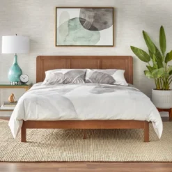 Queen Larkin Faux Rattan Panel Bed Walnut - Lifestorey