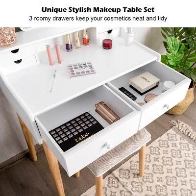 Costway Vanity Table 6 Dressing Table Cushioned Stool Makeup Table 8 Costway Vanity Table 6 Dressing Table Cushioned Stool Makeup Table - Image 6