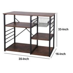 Wood And Metal Bakers Rack With 4 Shelves And Wire Basket Brown/Black - Benzara 17 Wood And Metal Bakers Rack With 4 Shelves And Wire Basket Brown/Black - Benzara -Furniture Store GUEST e0a7a30f c733 4d8c b564 69c24696d102