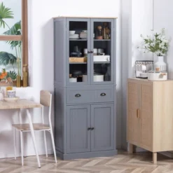 HOMCOM Freestanding Kitchen Pantry, 5-tier Storage Cabinet With Adjustable Shelves And Drawer For Living Room, Dining Room, Gray -Furniture Store GUEST e1fee249 8606 4dd4 95bc 5b93cd80786f