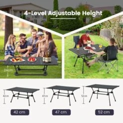 Tangkula Folding Camping Table Collapsible Aluminum Roll Up Beach Table With Carrying Bag 4-Level Adjustable Height Dark/Silver -Furniture Store GUEST e31e19ff 9fcd 43f9 9787 9af9efc31183