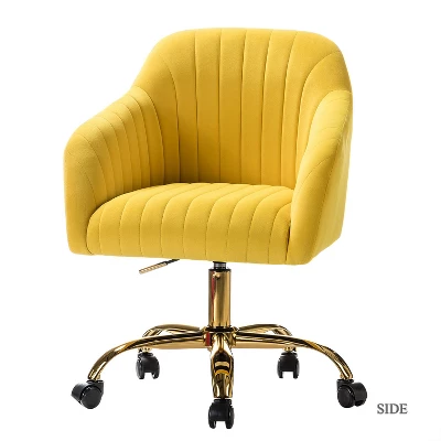 Alex Task Chair Velvet Upholstere Swivel Office Chair Desk Chair With Channel-tufted Back And Gold Metal Base| Karat Home 16 Alex Task Chair Velvet Upholstere Swivel Office Chair Desk Chair With Channel-tufted Back And Gold Metal Base| Karat Home - Image 14