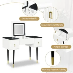 43.3" Modern Vanity Table Set With Flip-Up Mirror, LED Lights And Storage - ModernLuxe -Furniture Store GUEST e371e8fd 6258 4ba7 934c 6bb4053fe2d6