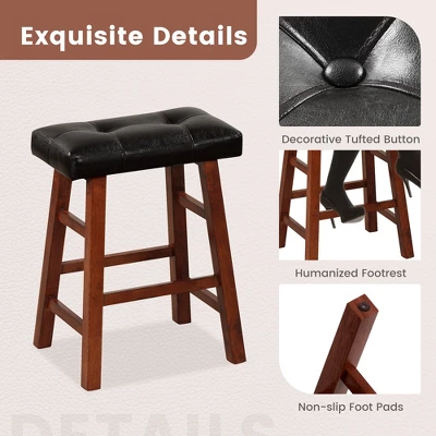 Costway Set Of 2 Upholstered Barstools 24''/29'' Backless Rubberwood Dining Chairs Black&Brown 10 Costway Set Of 2 Upholstered Barstools 24''/29'' Backless Rubberwood Dining Chairs Black&Brown - Image 8