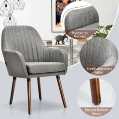 Costway Set Of 4 Accent Chairs Fabric Upholstered Armchairs W/Wooden Legs Beige/Gray -Furniture Store GUEST e6b8820a 26a5 4c0e 9cfa 2599f722c345