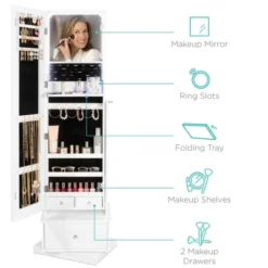 Best Choice Products 360 Swivel Standing Mirrored Jewelry Cabinet, LED-Lit Makeup Organizer W/ Mirror - White -Furniture Store GUEST e6c4c665 5997 4909 90e1 bfe4b41b25f1