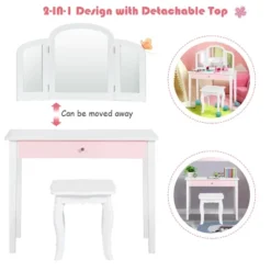 Costway Kids Vanity Set Princess Makeup Dressing Play Table Set W/Mirror White Pink -Furniture Store GUEST e737b925 e9e2 414f b47f af4aa94c6f8c