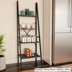 Lavish Home 4-Tier Ladder Bookshelf – Freestanding Industrial Style Wooden Shelving, Gray/Black -Furniture Store GUEST e763e7b5 cab5 4a13 9d9e 1685bbeb7ab6